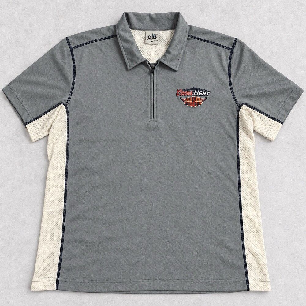 Alo CoolFit Coors Light Super Bowl XL Golf Polo Shirt Gray Mens Size XL 1/4 Zip